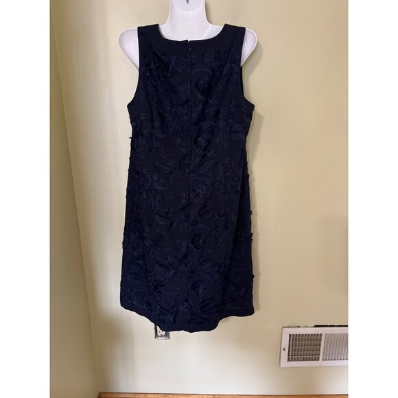 Talbots Petites Dress 12P Navy Floral Textured Sleeveless Shift  12p - Picture 8 of 11